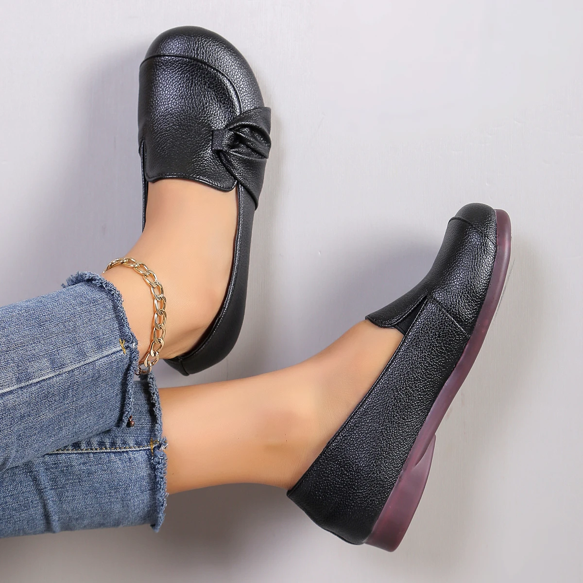 Dames Slip Op Leren Loafers Lente Herfst Mode Balletschoenen Dames Casual Ronde Neus Schattige Flats Verpleegster Schoenen Sneakers