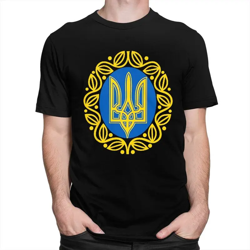 Custom Coat Of Arms Ukraine Flag T Shirt Men Short Sleeves 100% Cotton T-shirt Casual Ukrainian Trident Tee Tops Fashion Tshirt