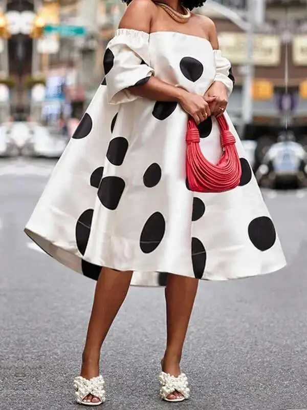 

BabYoung Elegant Off Shoulder Mini Dresses Women Sexy Short Sleeve Club Tail Party A-Line Loose Midi Dress 2025 New