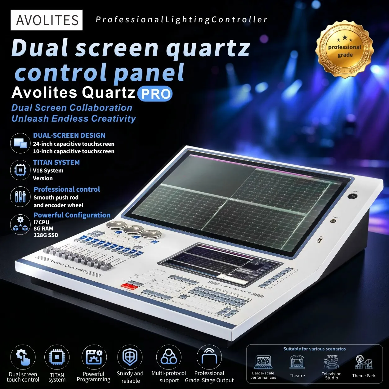 Dualscreen Quartz Control panel Avolites Quartz v18 Console Professional Stage Lighting for Stage Performance