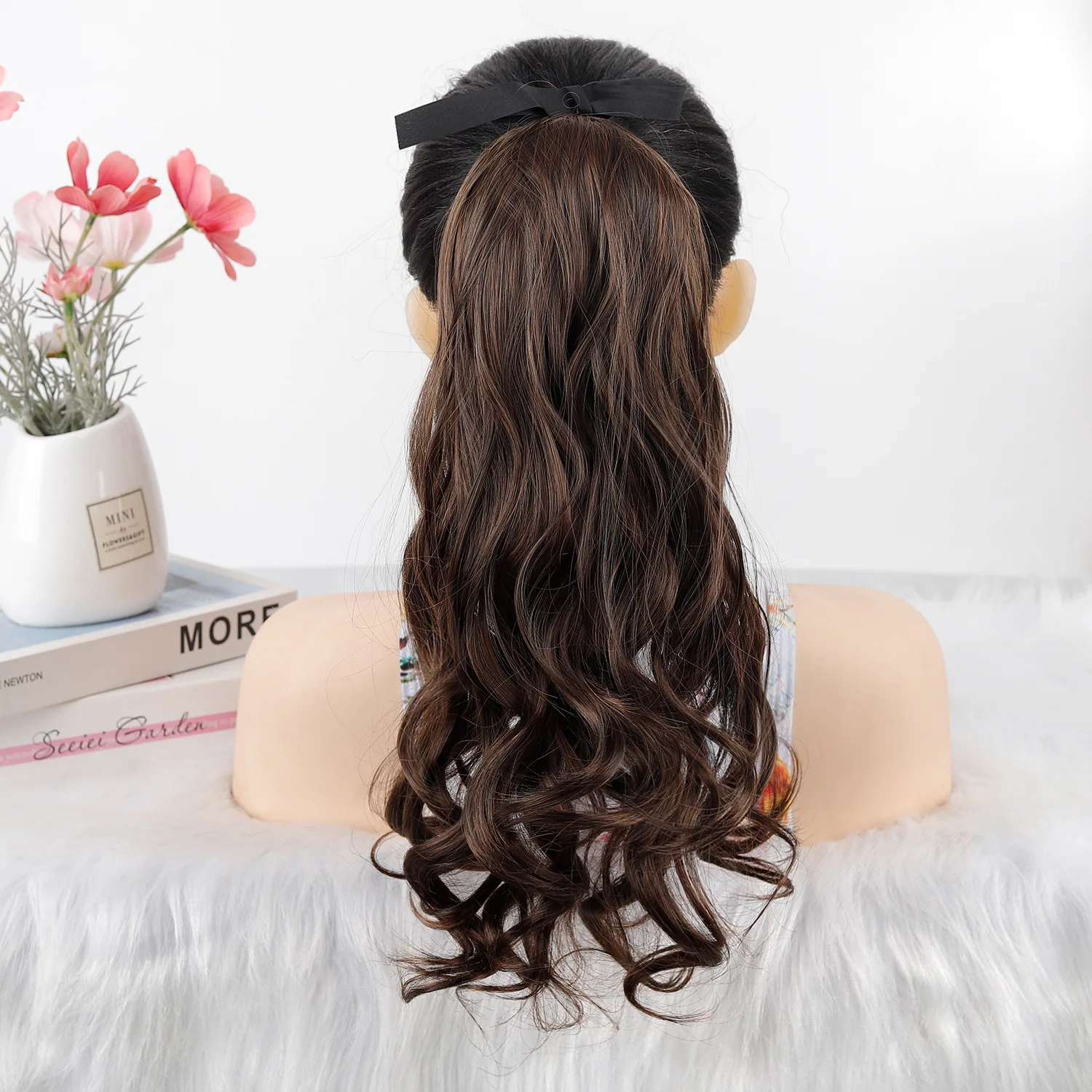 Long Wavy Tie On Ponytail Hair Extension 18 Inch 100g Synthetic High Ponytail Curly Wrap Around Hairpiece For Women Party Daily 4