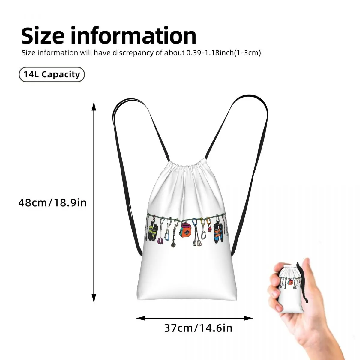 Climbing Gear On The Line Drawstring Backpack hiking cycling Bag Lightweight Foldable Storage Drawstring Bag for Men Women