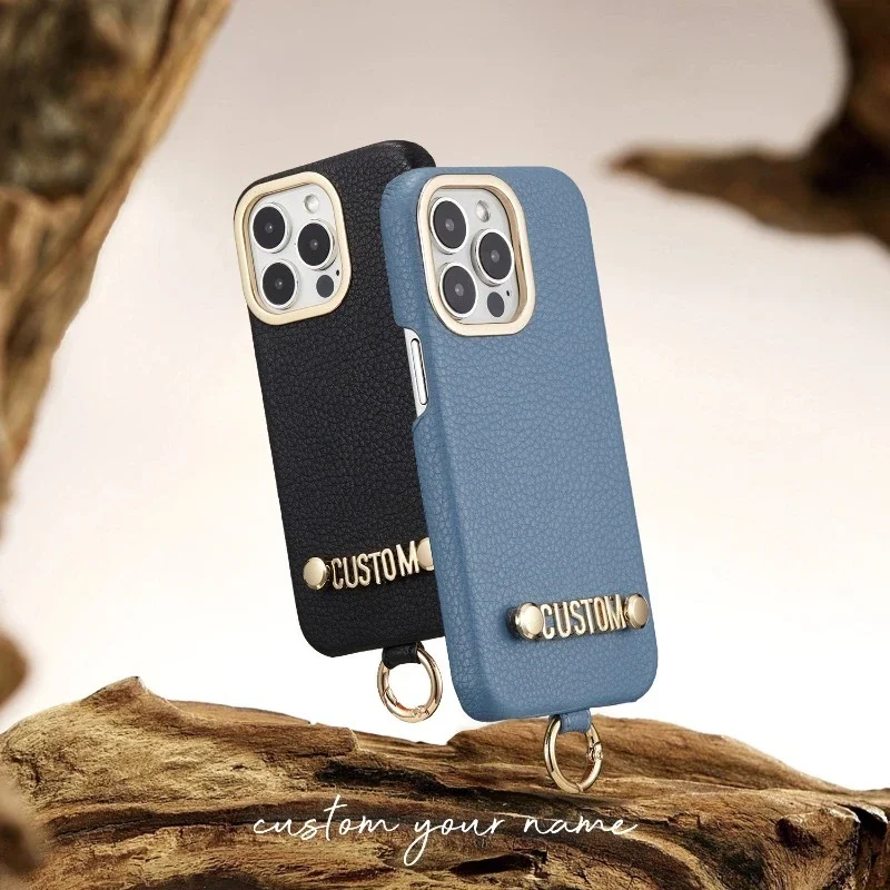 

for IPhone 15 14 13 12 11 Pro Promax Series New Personalized Custom Name Cute MIni Luxury Leather Lanyard Custom Phone Case