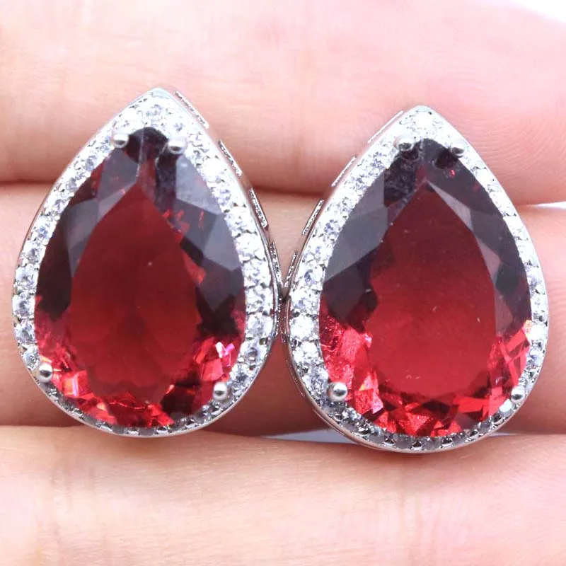 22x16mm naranja espesartino granate aguamarina rodolita granate Londres Topacio Azul CZ pendientes de plata de compromiso