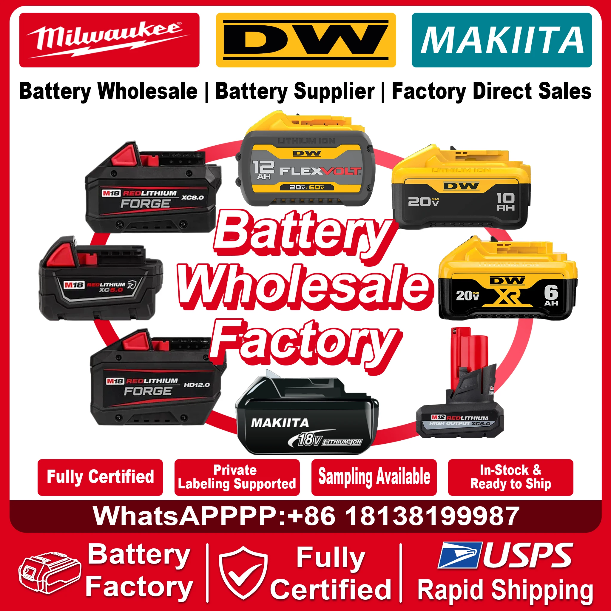 M18-6.0 100% Original 2 PCS 18V Milwaukee Brand 48-11-1860 6.0 AH Batteries M18 XC18 48-11-1860 New In Pack Portable Tools
