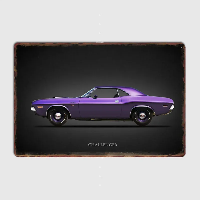 Purple Sports Car Challenger RT Performance Metal Sign Poster Garage Room Decor Automobile Club Custom Tin Vintage Home Decor