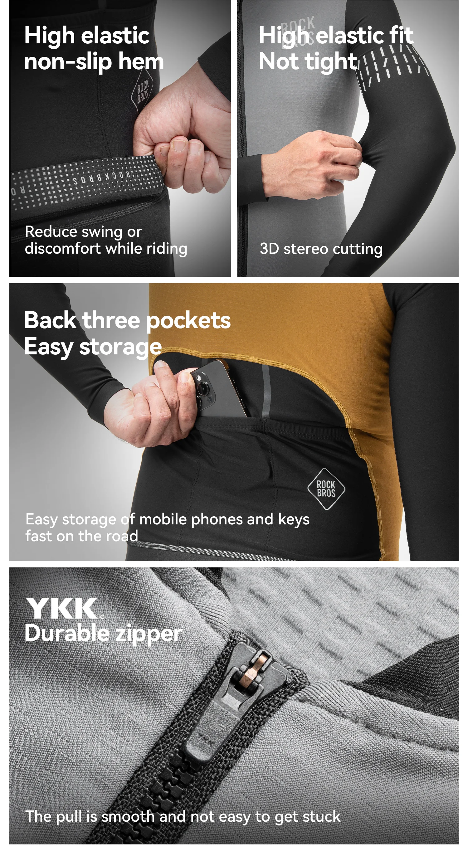 ROCKBROS Radtrikot mit langen Ärmeln, dünnes Fleece-Design, reflektierende Elemente, mit YKK-Reißverschluss, bequeme Fahrradjacke mit langen Ärmeln. – Detail 12
