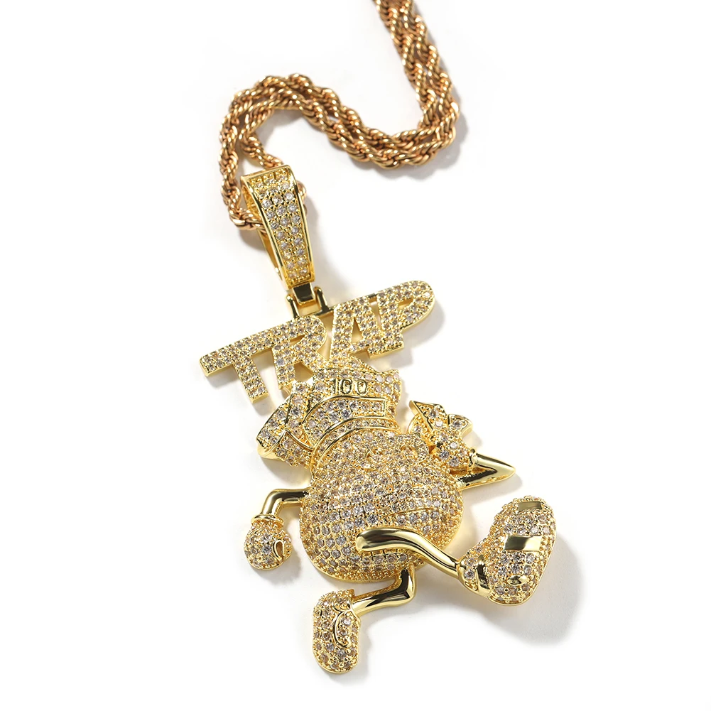 THE BLING KING Running TRAP Letters Pendant Necklac Iced Out Cubic Zirconia Charm Necklace Hiphop Jewelry