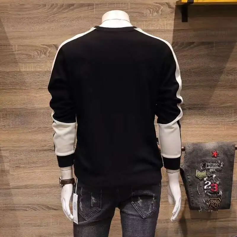 Men's Trendy Fashion Hoodie Trendy Brand Slim Fit Round Neck Pullover Handsome Patchwork Top