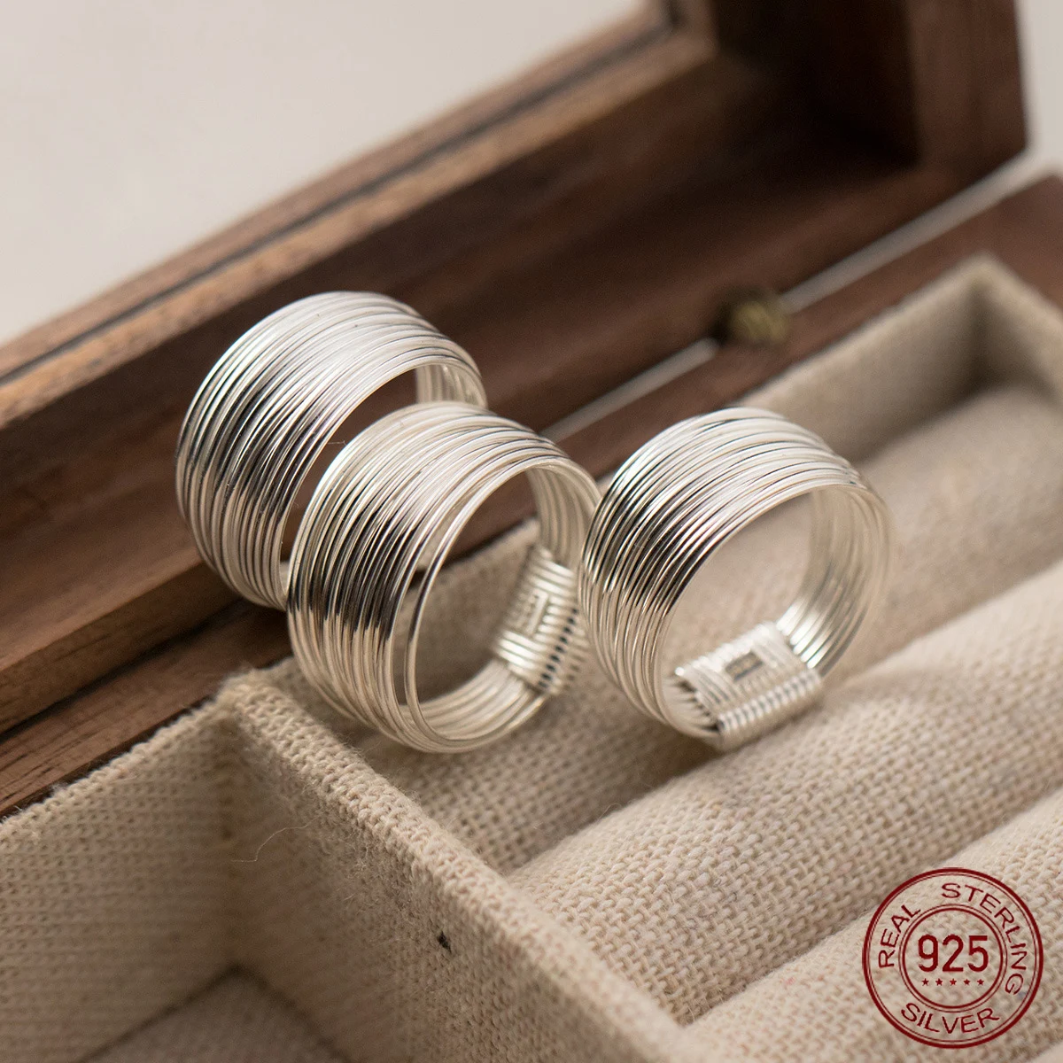 

US Size Width1cm Silver Ring 925 Korean Rings For Women Silver 925 Sterling Jewelry Multilayer Line Plain Stylish Rings For Girl