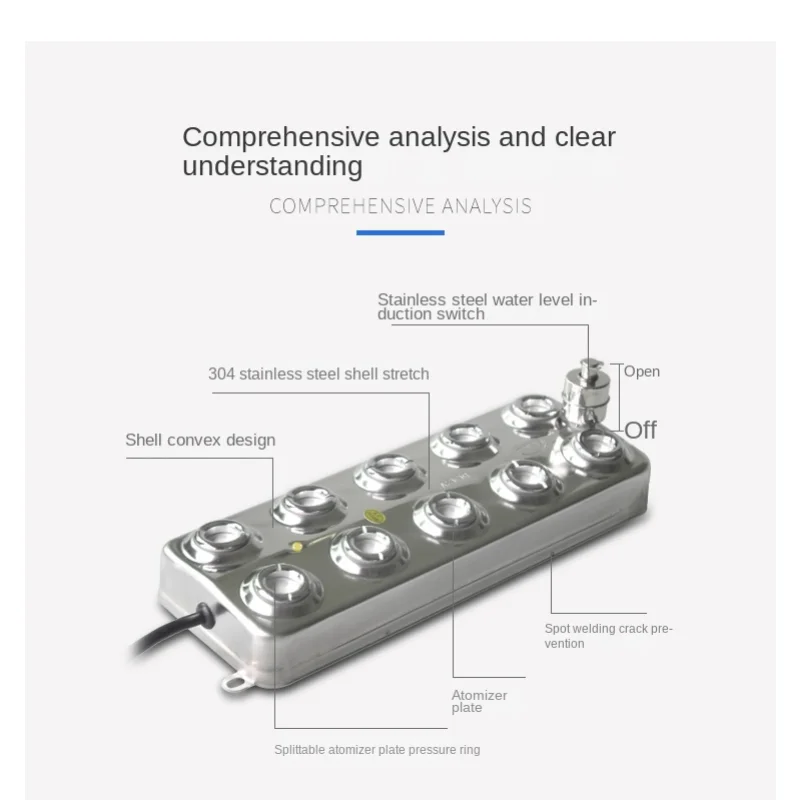 Umidificador Ultrasonic Industrial, Fogger, Névoa Maker, Greenhouse Fog Generator, Sem Fonte de Alimentação, DC48V, 10 Cabeça, 12 Cabeça