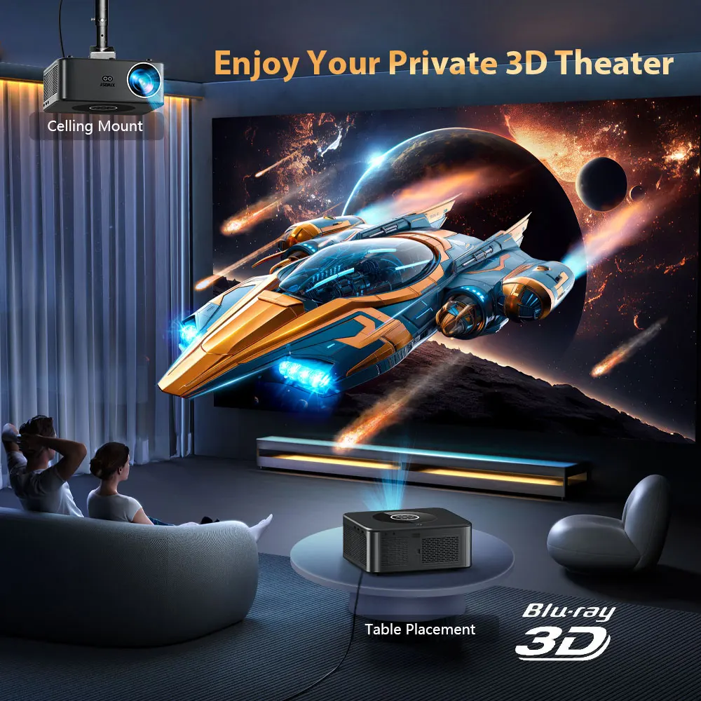 XIWBSY 25000 루멘 안드로이드 4K LED 프로젝터 800ANSI WiFi6 블루... - 3