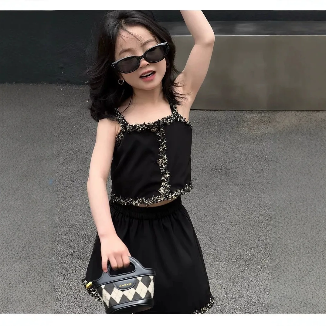 Girls Set 2026 Spring Summer New Korean Edition Small Fragrant Style Casual Strap Skirt Set Fashionable and Stylish