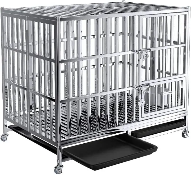 

Large Outdoor Heavy Duty Stainless Steel Dog Cage Kennel Premium Pet Cage with Solid Pattern Dog Case