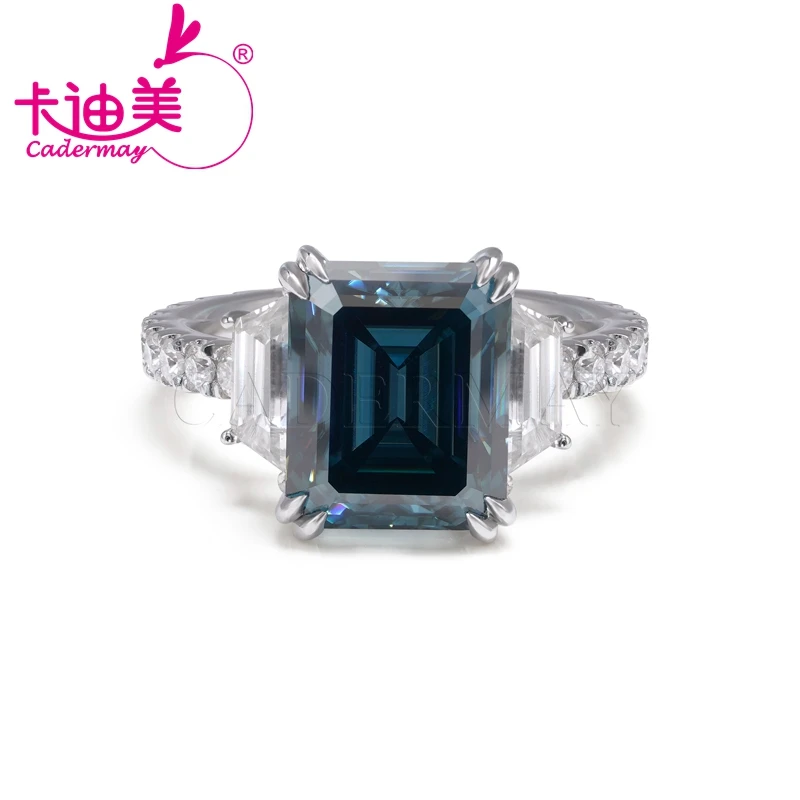 Cadermay 2020 Dark Blue Octagon Emerald Cut Moissanite Ring For Man Women S925 Silver Jewelry  Gift