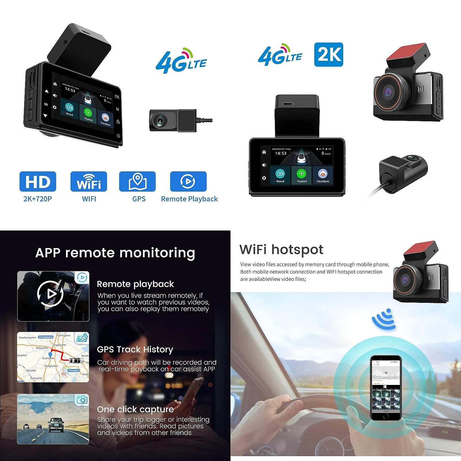 4G Remote Monitoring Dash Cam Car HD 24H Parking Surveillance View via Phone PC view 6