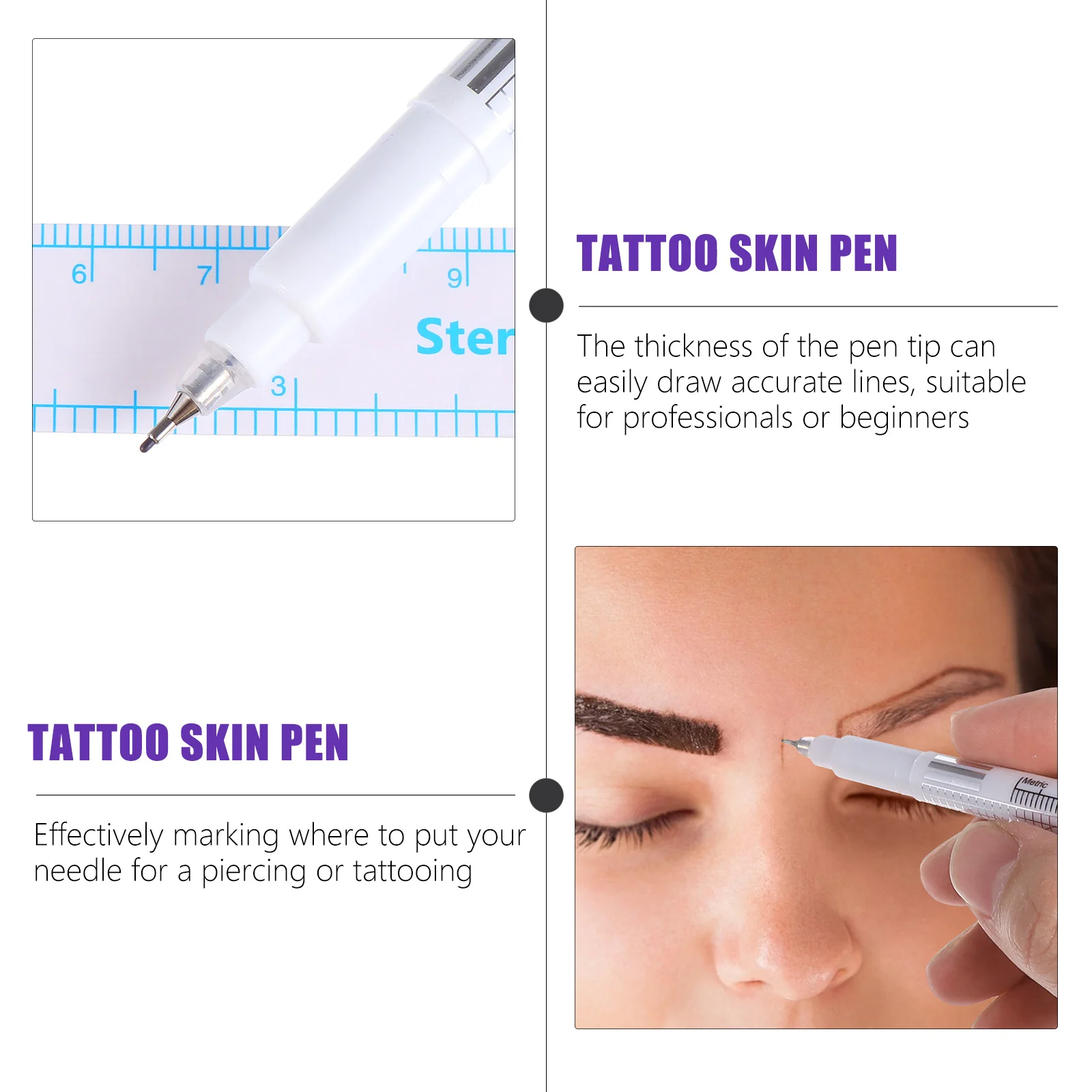 20pcs Tattoo Skin Marking Pen Double Head Temporary Marker For Piercing Positioning Surgical Use Smooth Oil-Based Ink Tool