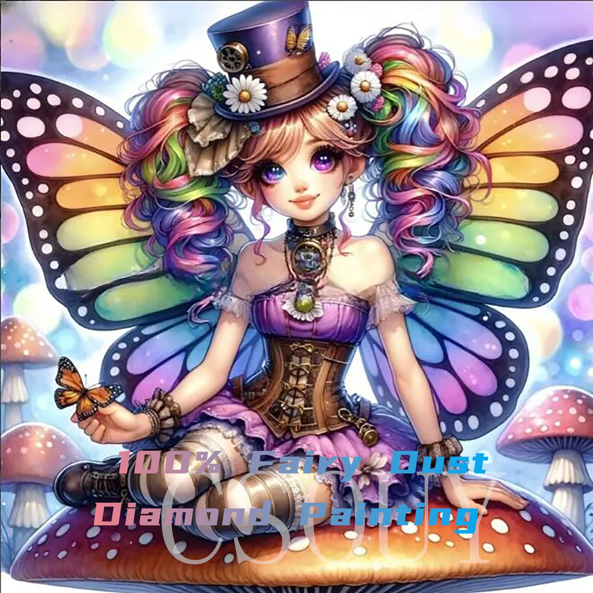 Butterfly Fair ,100% Carystal,Fairy Dust Stones Full Square Diamond Painting with Rhinestones, Cross Stitch,Mosaic Embroidery,AB