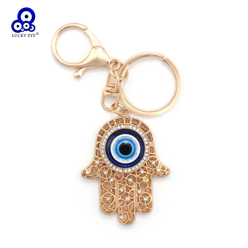 Lucky Eye Fatima Hamsa Hand Keychain Alloy Turkish Evil Eye Key Chain Women Men Bag Car Keyring llavero porte clé מחזיק מפתחות