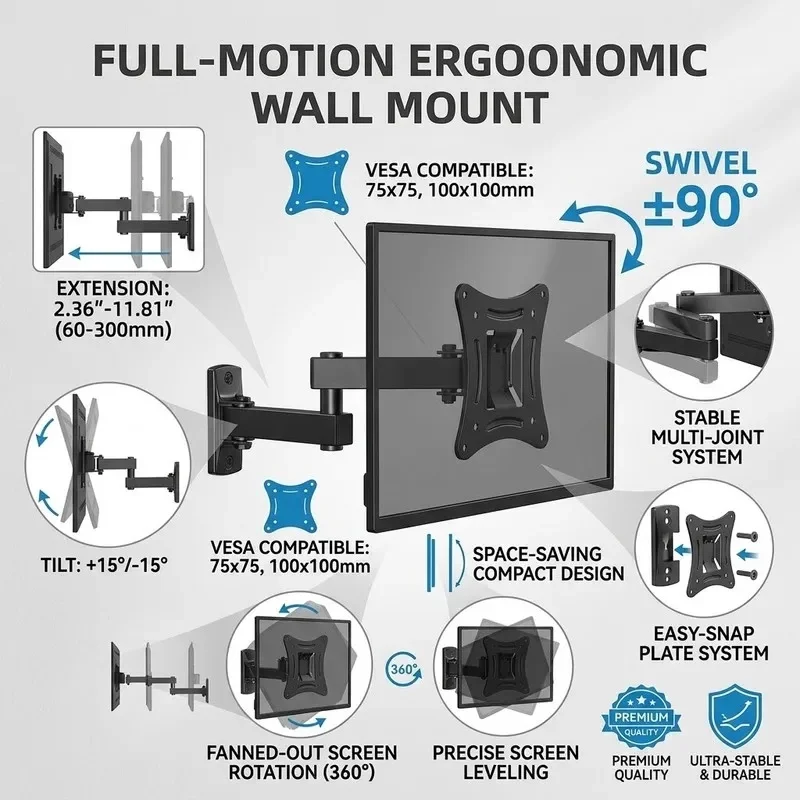 Stocking Stuffers Christmas Gift Adjustable TV Wall Mount Bracket 10-32 Inch LED LCD Max 10kg VESA 100x100 Holder Home Office