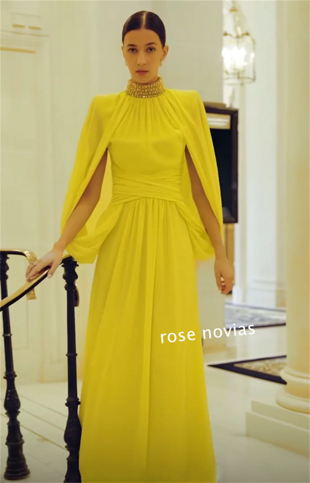 Personalizzato chiffon strass piega a-line pavimento-lunghezza su misura occasione abiti da ballo abito da sera semplice ed elegante formale