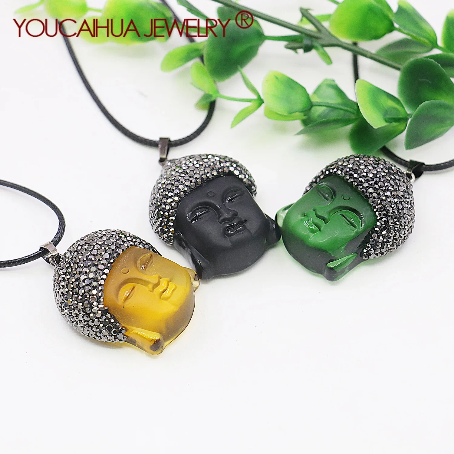 30x37mm 3 Colors Buddha Necklace Pendant, Glass Agated Jewelry Lucky Pendant for Women/Men,Birthday/ Banquet/ Party Gifts Making