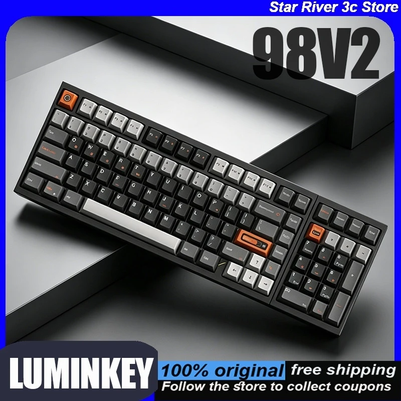 Teclado Mecânico LUMINKEY 98V2 com Case de Alumínio, Hot Swappable, Ambidestro, Tri-mode, Iluminação RGB, Latência Ultrabaixa para Jogos