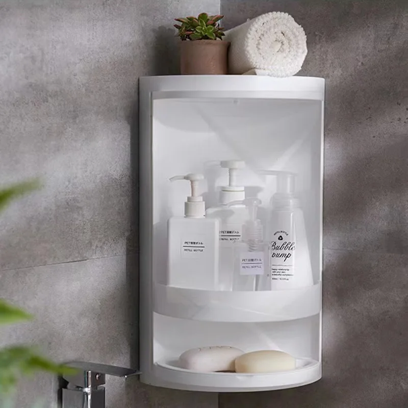 2Layer Bathroom Corner Storage 360 Rotating Wall-Mounted Shelf Shampoo Cosmetics Kitchen Household Bathroom Storage Accessories