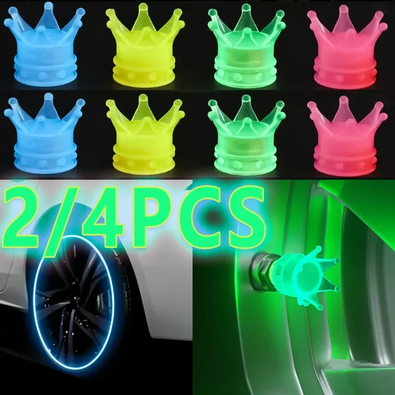 

2/4Pcs Car Luminous Tire Valve Caps Fluorescent Night Glowing Motorcycle Bicycle Motor Bike Wheel Tyre Hub Valve Stem Caps Decor