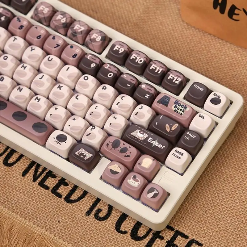 F19C PBT Mechanical Keyboard Keycaps 131Keys Keycaps Coffee Beans Theme