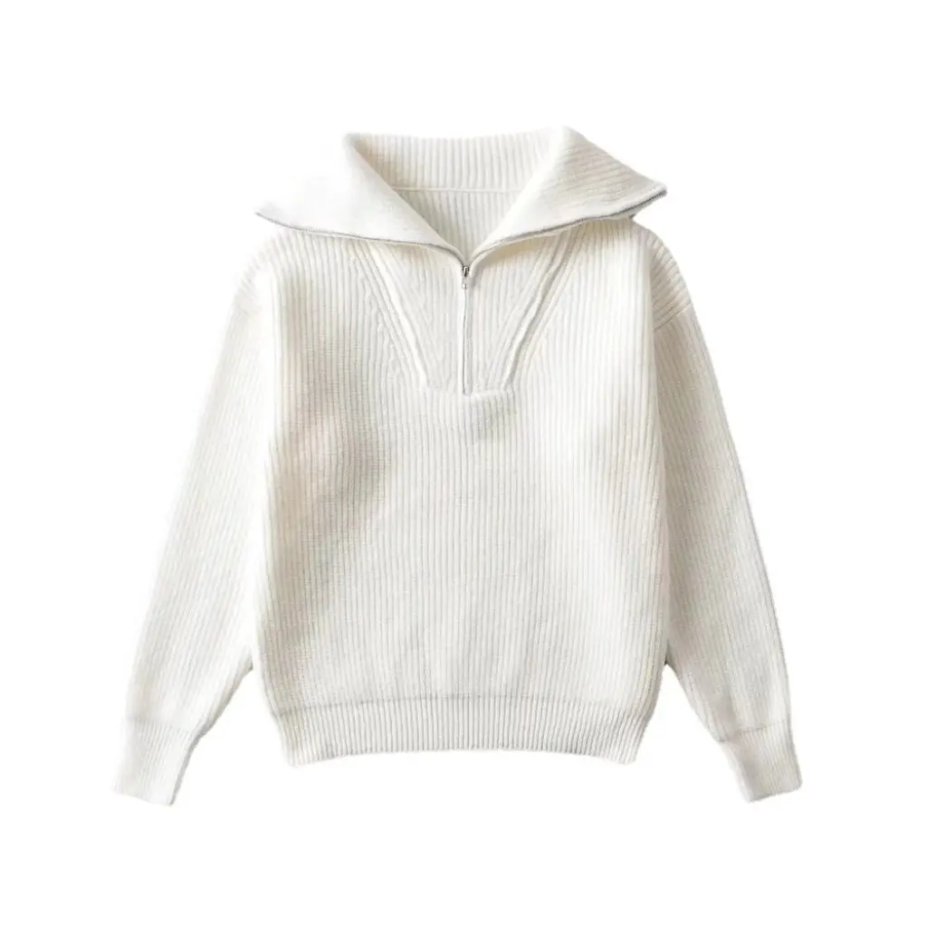 

Весенний новый утолщенный трикотаж с лацканами, топ на молнии, женская одежда в европейском и американском стиле, оптовая продажа A7Hs2152