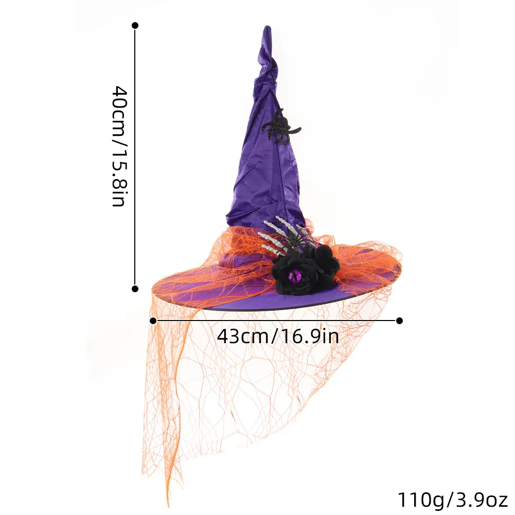 Cappello da strega in pizzo pieghettato di Halloween Palla da festa Cosplay Cappello da strega Mago Accessori per la decorazione di ragno con osso scuro