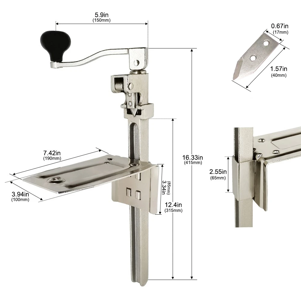 Length 42cm Commercial Can Opener With 3Blades, Industrial Table Mount Bottle Tin Opener Jar Desk Style Opener