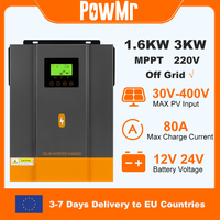 PowMr 1.6KW 3KW Hybrid Solar Inverter 12V 24V 220V Pure Sine Wave Inverter Off Grid with MPPT 80A Solar Charger Controller