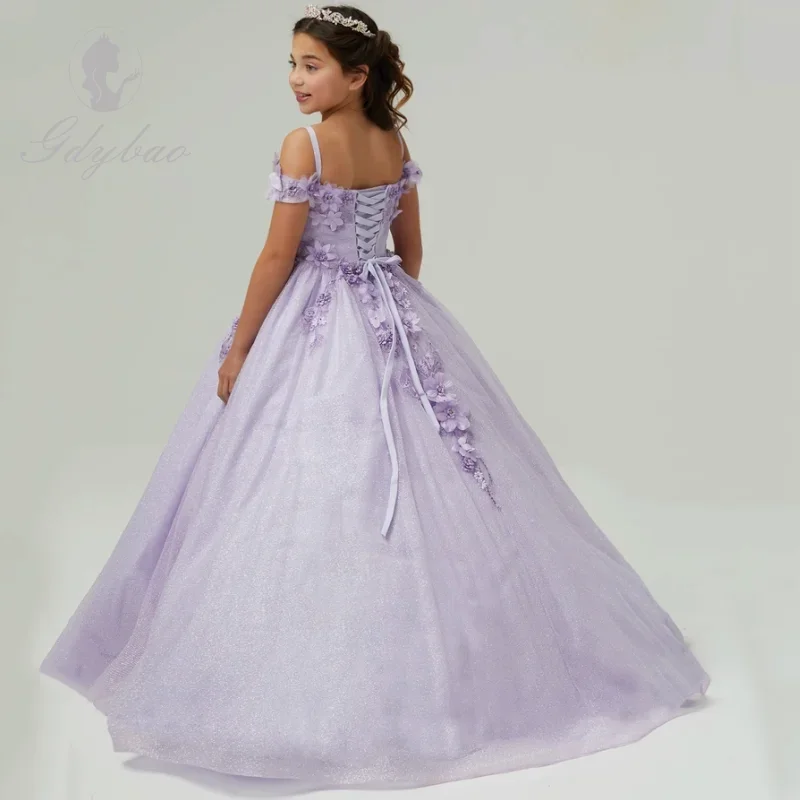 

Purple Flower Girl Dresses Tulle Flowers Appliques Sleeveless For Wedding Birthday Party Holy Communion Banquet Princess Gowns