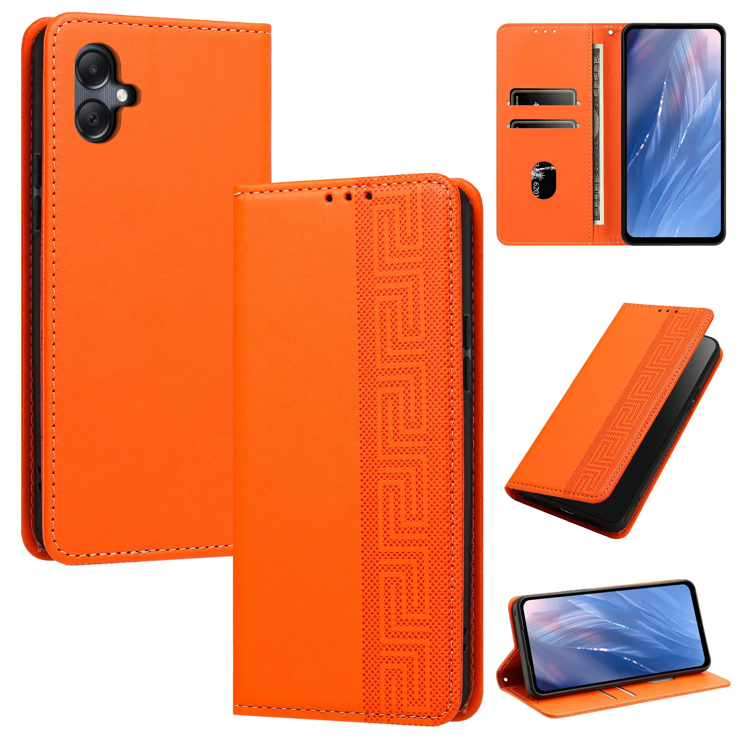 Embossed PU Leather Silicone Case, Compatible with Samsung Galaxy A05/A05S/A6 2018 with Card Slot Flip Shock Magnetic Phone Case
