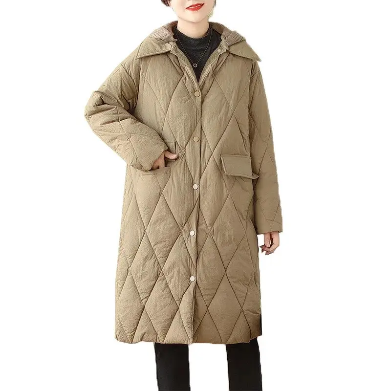 Winter Oversized Down Cotton Jacket For Women Loose Fitting Fashion Single Breasted Casual Long Parkas Quilted Coat Z4255