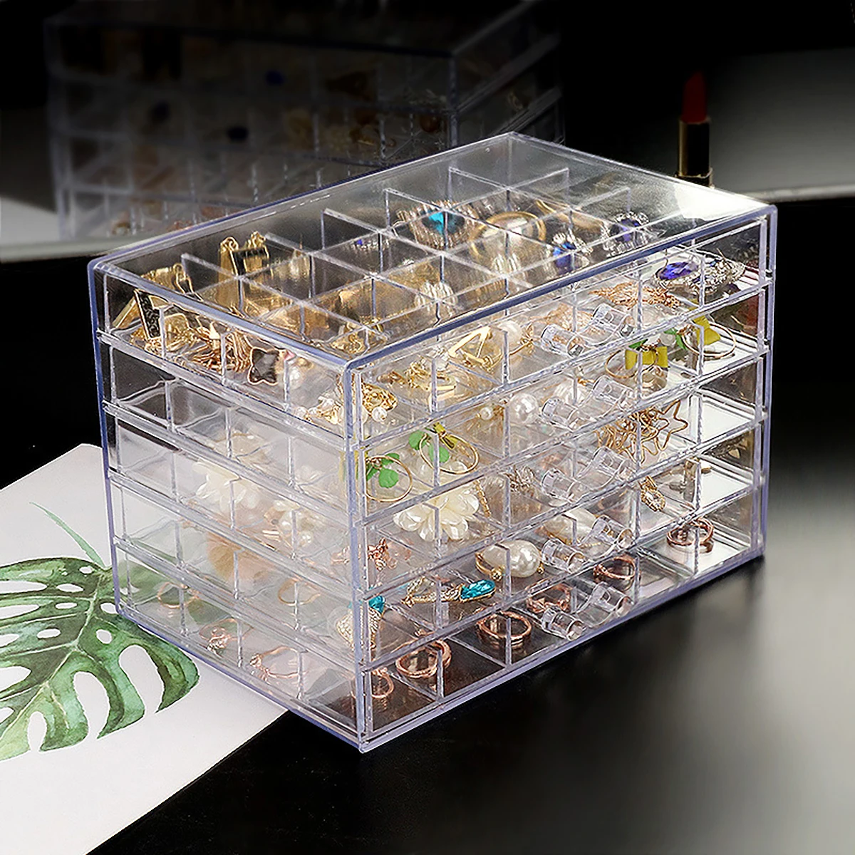 1pc, Five-layer Jewelry Storage Box, Color Is Divided Into: Transparent, Gray, Can Be Used For: Jewelry, Storage