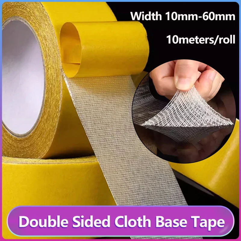 

High Viscosity Double Sided Adhesive Tape 10mm-60mm Cloth Base Grid Tapes 10meters/roll Traceless Waterproof Fiber Gummed Tape