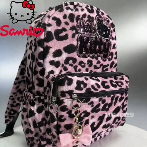 Imagen 2 del producto Nueva Mini Mochila Hello Kitty con Diamantes, Estampado de Leopardo, Mochila de Mujer de Marca de Lujo, Alta Calidad, Informal y Moderna