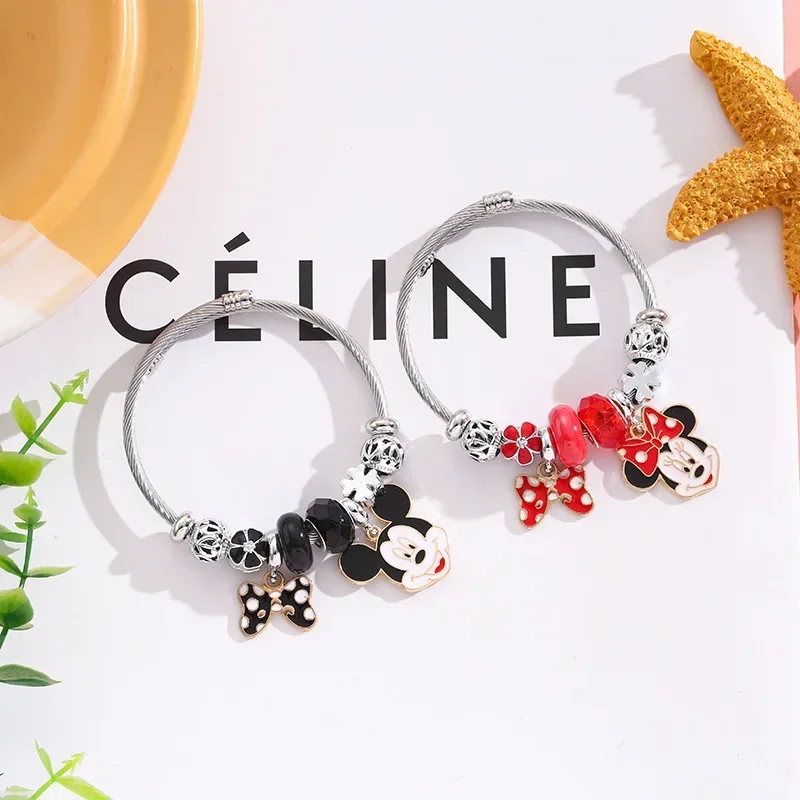 

Disney Anime Bracelets Bangles Girls Women Adjustable Bangle Mickey Mouse Minnie Couple Beaded Bracelet Kids Birthday Xmas Gifts