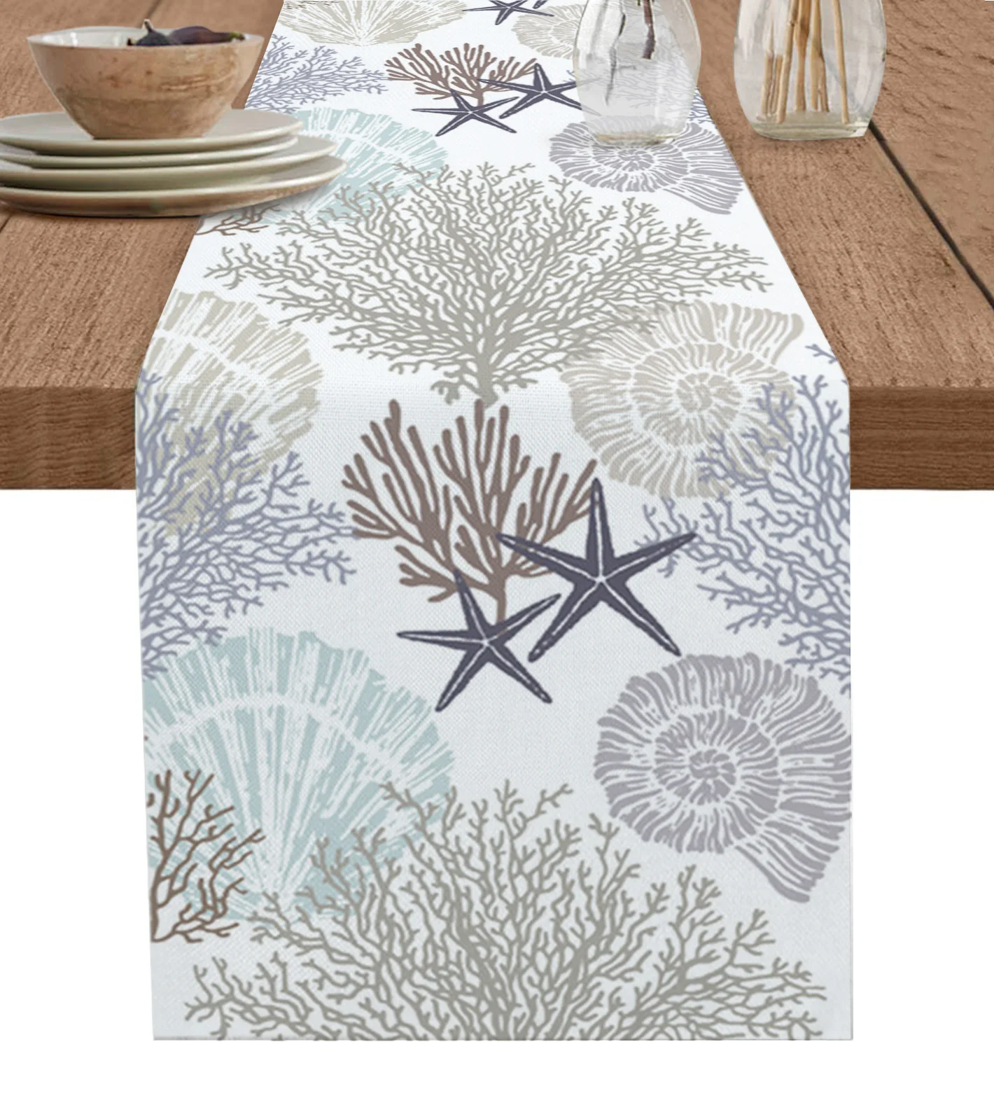 

Gray Ocean Coral Shell Starfish Table Runner Decoration Home Decor Dinner Table Decoration Table Decor