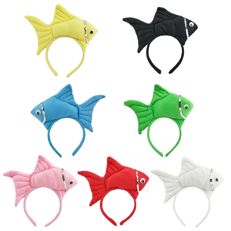 Cartoon Stuffed Fish Headband Multiple Color Halloween Party Hair Hoop for Photoshoot Halloween Hair Accessories