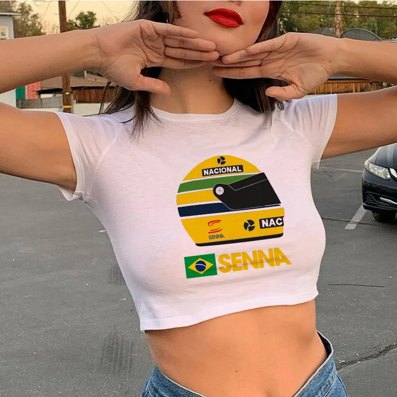 Ayrton Senna clothes t shirt female couple clothes vintage print tshirt crop top ulzzang