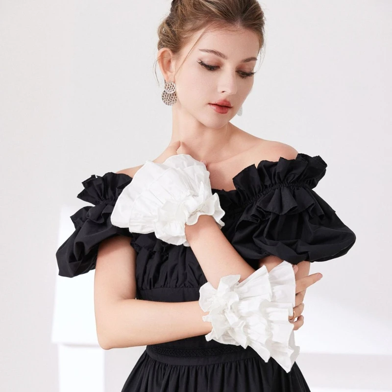 White Princess Multi‑Layer Puff Sleeves Sweet Ruffled Decorative Wrist False Cuffs for Dresses Shirts Fashion Cosplay Accessory