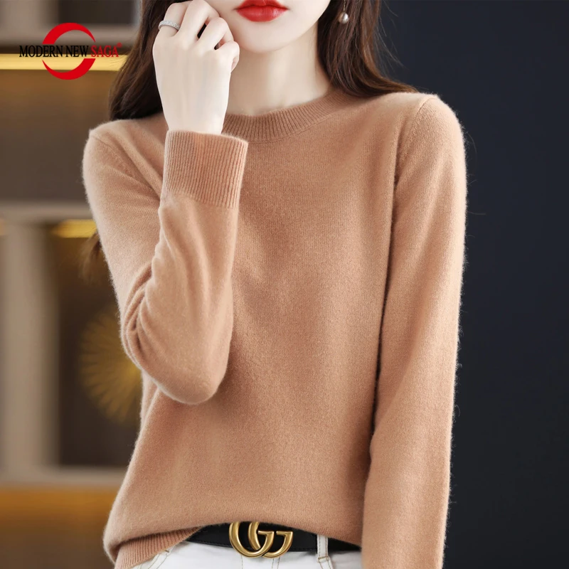 

MODERN NEW SAGA Women Sweater 100% Wool Winter Knit Pullover Autumn Jumper Female Cashmere Sweaters Knit Top Long Sleeve O-neck