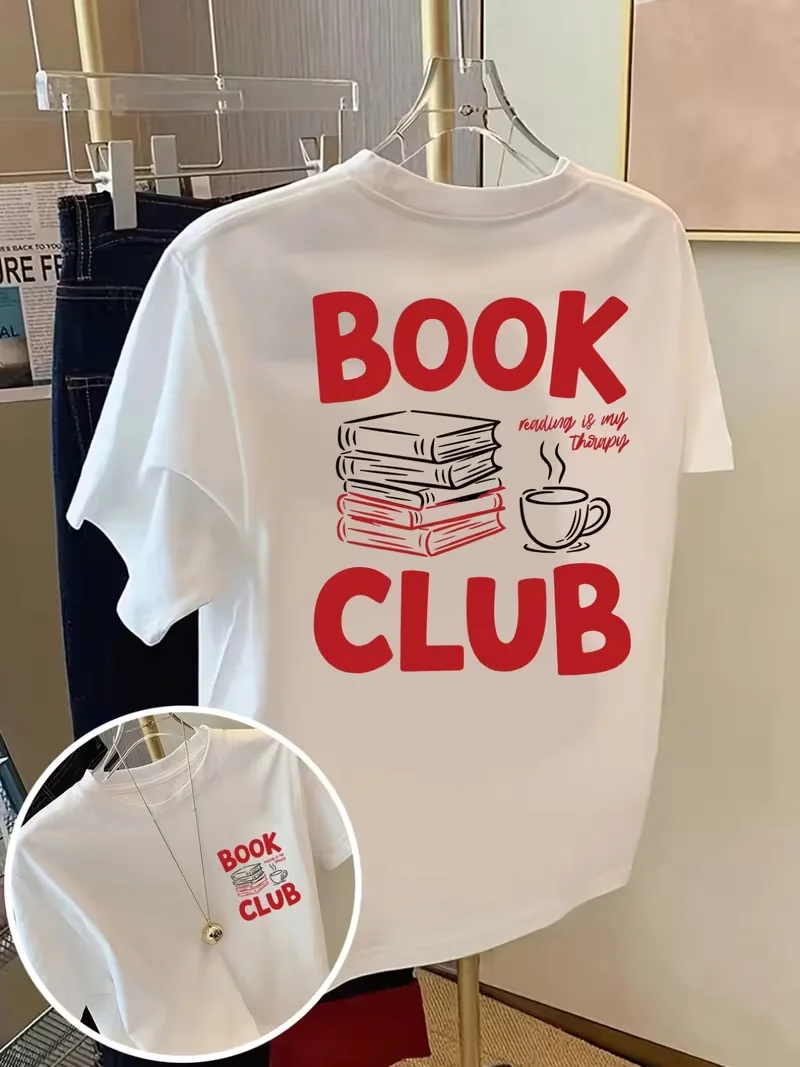 Reading Lover Book Club Printed Women's T-shirt Casual Short Sleeve Summer Daily Men Top Streetwear Style Fashion Women Clothing