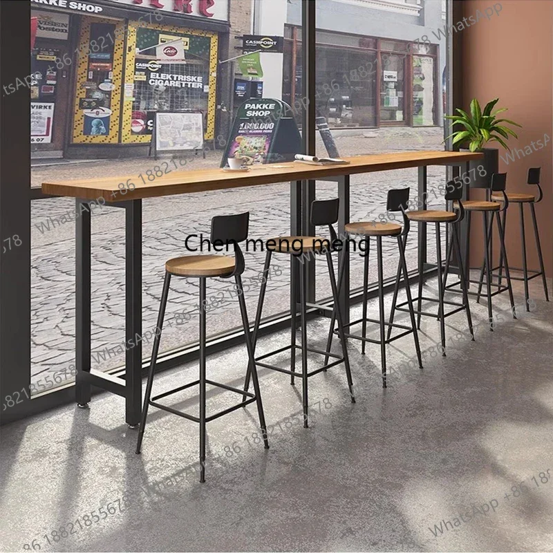 Commercial Solid Wood Bar Table Saloon Milk Tea Long Senior Bar Table Lean Against Wall Narrow Table Furniture