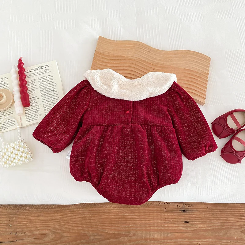 0-24Months Newborn Baby Girl Romper Dress Red Long Sleeve Thicken Warm Princess Dresses Clothing Winter Fashion Cute Jumpsuit