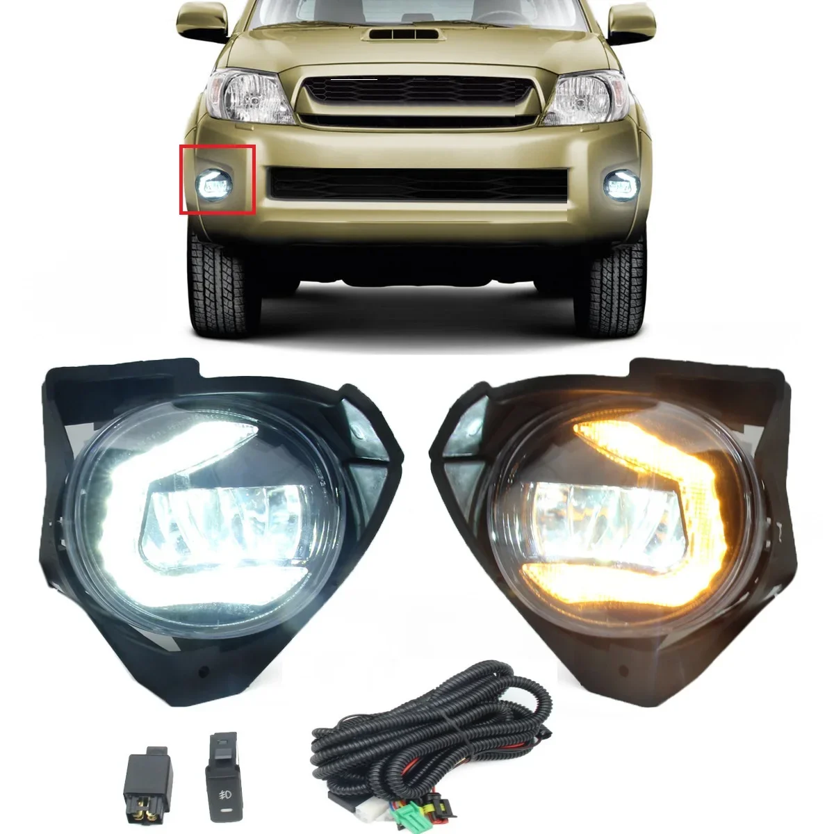 

1 set Front bumper Foglights Fog Light Lamp for Toyota Hilux Vigo 2008 2009 2010